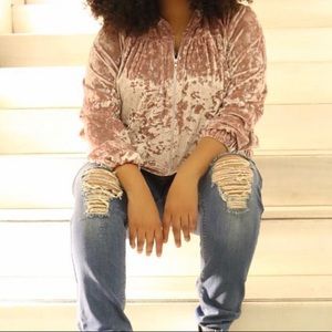 Rose Gold Velvet Zip Up hoodie